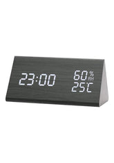 LED Ekranlı Dijital Üçgen Ahşap Masa Saati Alarm Takvim Ses Komutlu